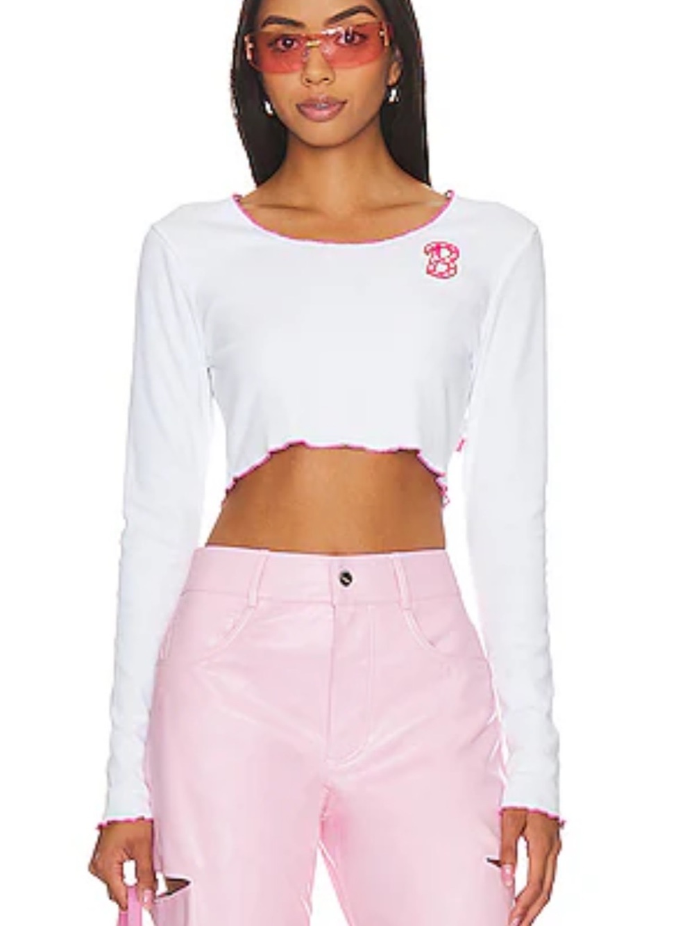 Vans x Barbie Sass Scoop Crop Top White Pink XS Long Sleeve